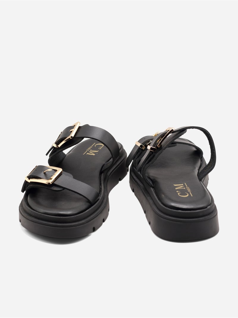 Mules com duas tiras Preto - Kiabi