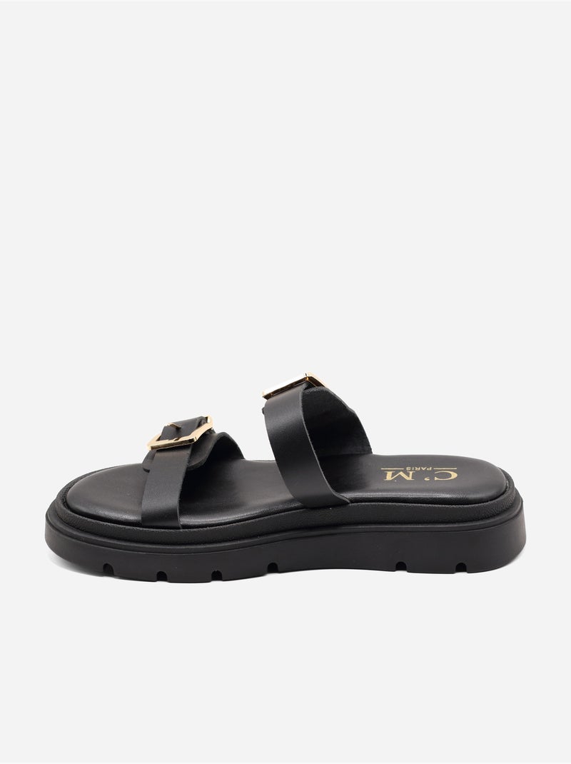 Mules com duas tiras Preto - Kiabi