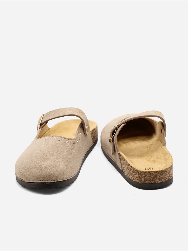 Mules com fivela com tachas Toupe - Kiabi