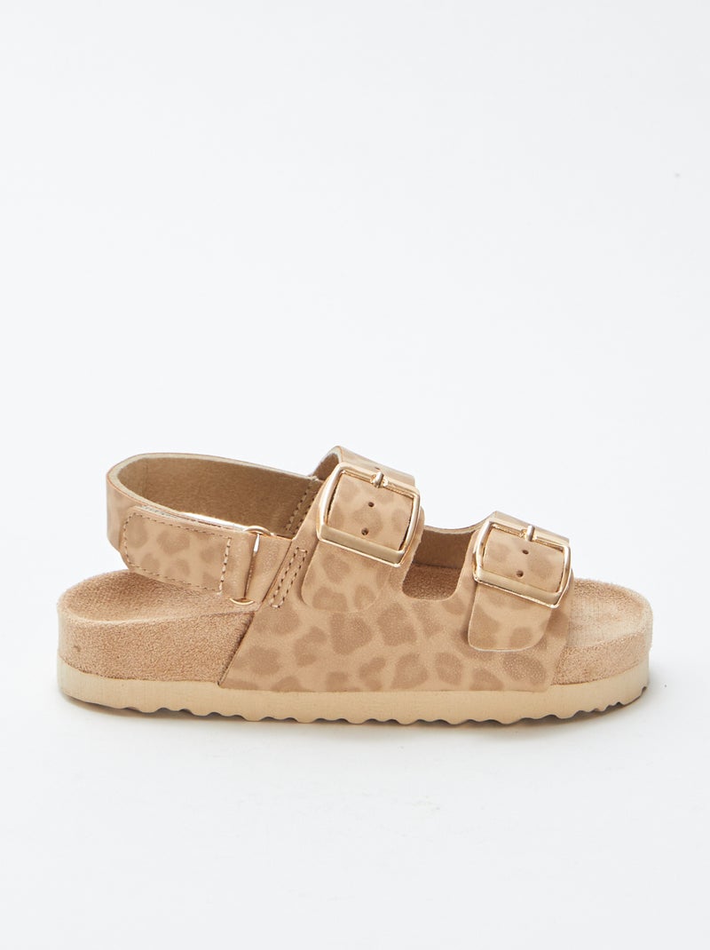 Mules com tira dupla motivo leopardo BEGE - Kiabi