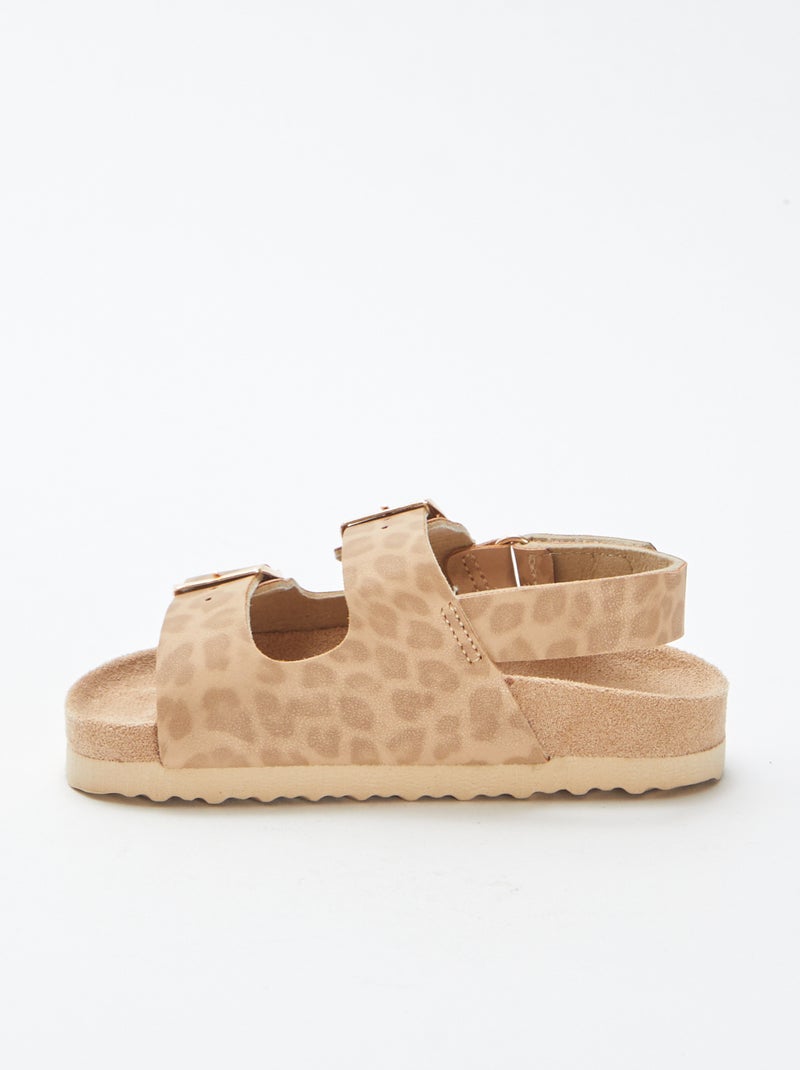 Mules com tira dupla motivo leopardo BEGE - Kiabi