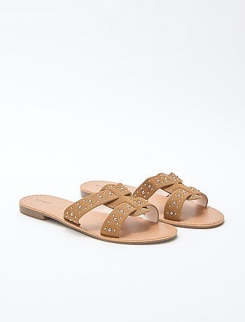Mules com tira em macramé brilhante