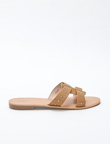 Mules com tira em macramé brilhante