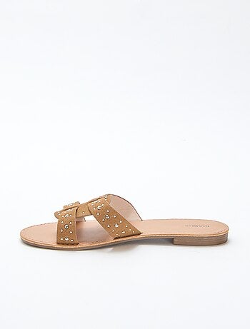 Mules com tira em macramé brilhante