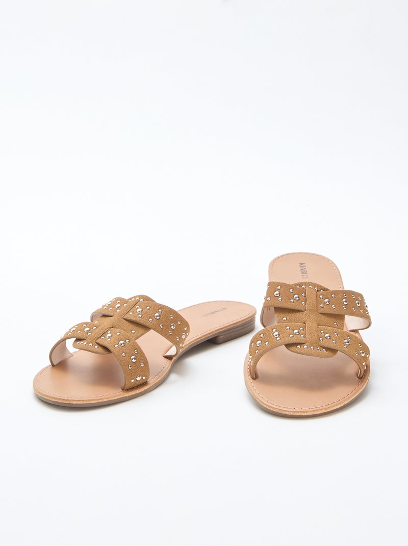 Mules com tira em macramé brilhante Castanho - Kiabi