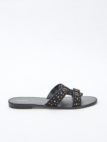 Mules com tira em macramé brilhante