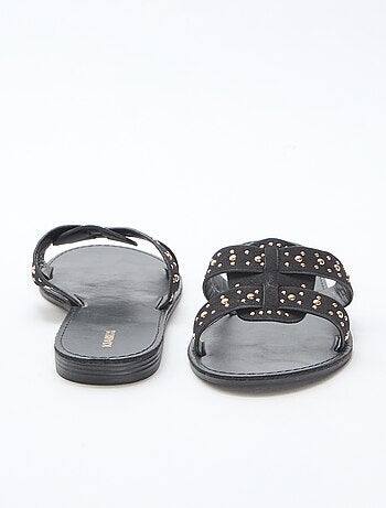 Mules com tira em macramé brilhante