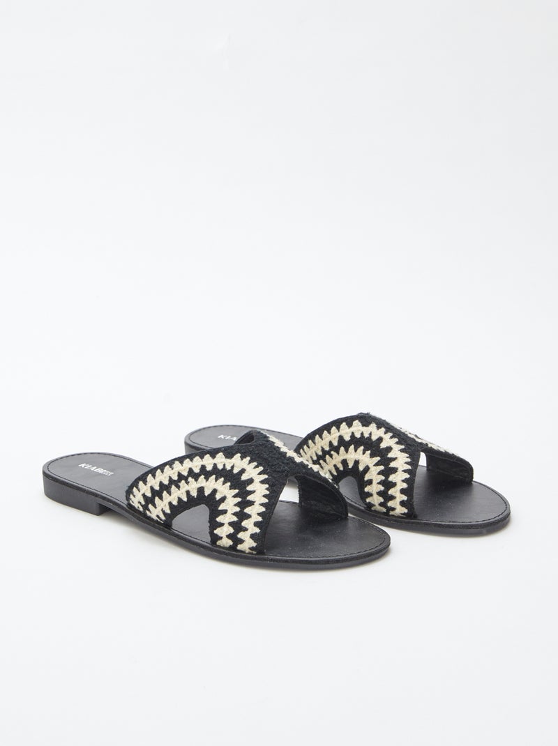 Mules com tira em macramé PRETO - Kiabi