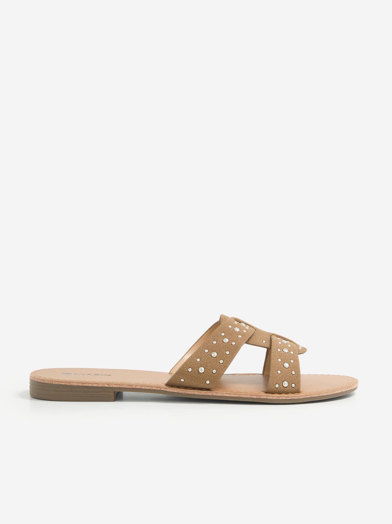 Mules com tiras com tachas Castanho - Kiabi