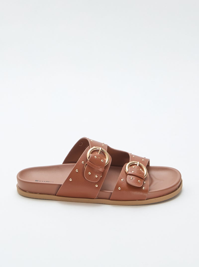 Mules com tiras de fivela dourada Castanho - Kiabi
