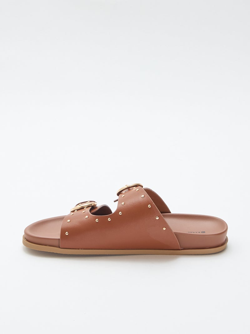 Mules com tiras de fivela dourada Castanho - Kiabi