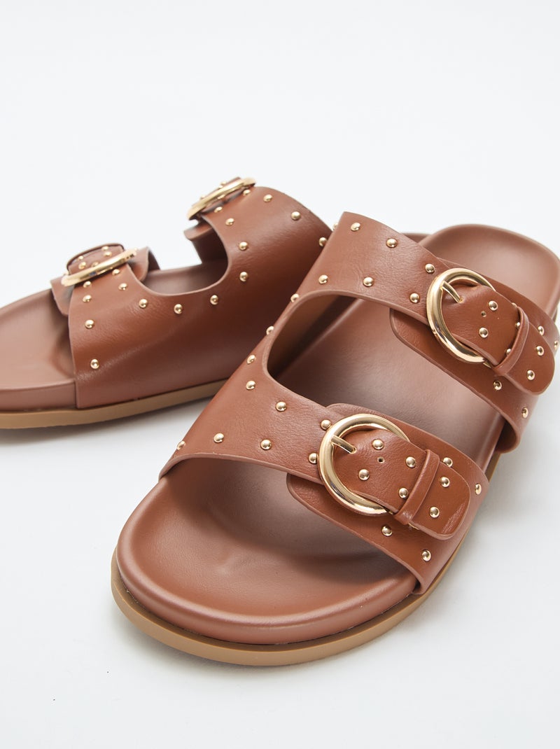 Mules com tiras de fivela dourada Castanho - Kiabi