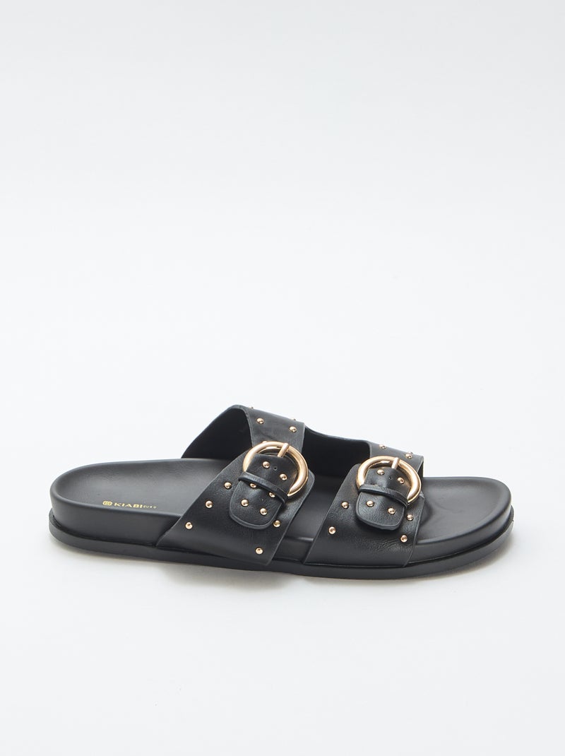 Mules com tiras de fivela dourada Preto - Kiabi