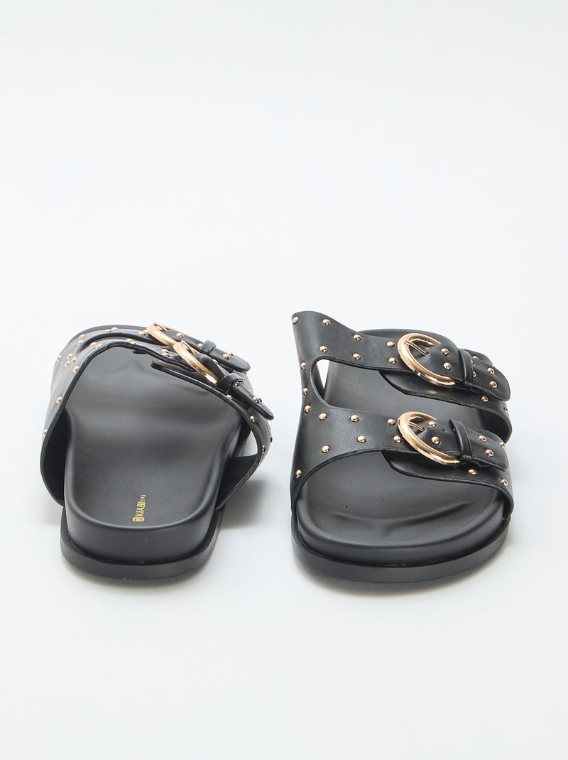 Mules com tiras de fivela dourada Preto - Kiabi