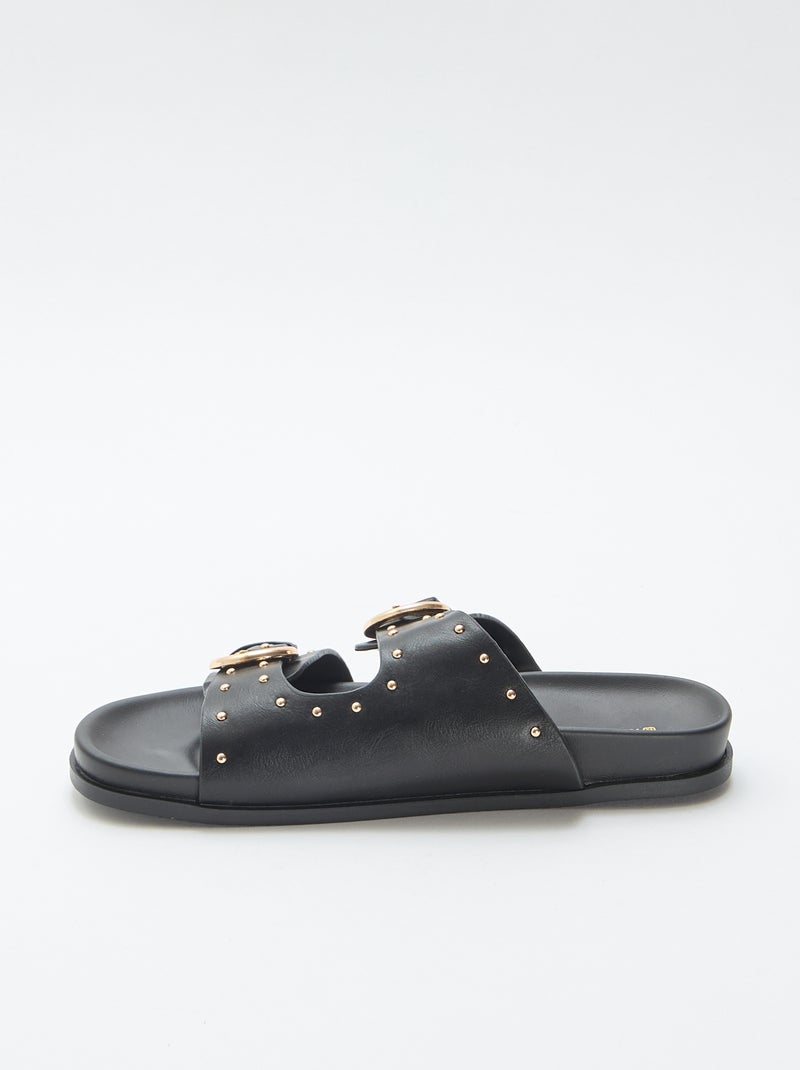 Mules com tiras de fivela dourada Preto - Kiabi