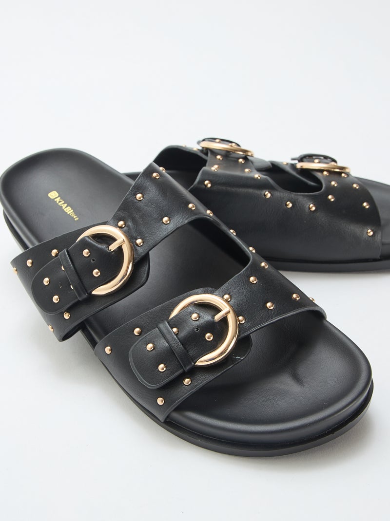 Mules com tiras de fivela dourada Preto - Kiabi