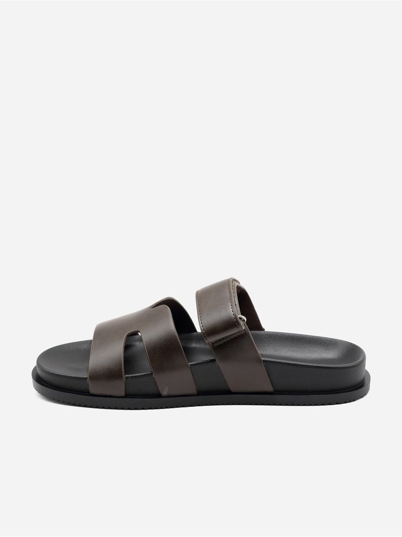 Mules com velcro Castanho-escuro - Kiabi