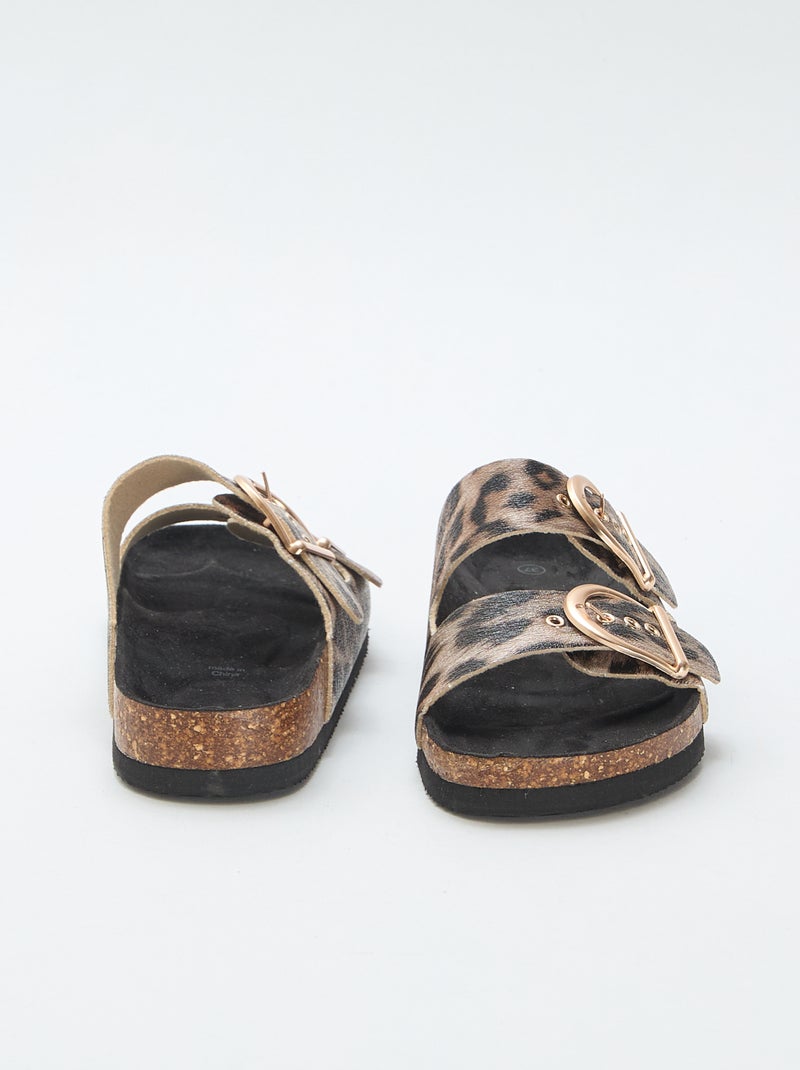 Mules de plataforma com tira dupla Castanho - Kiabi