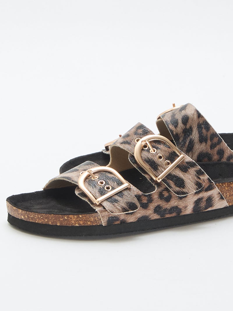 Mules de plataforma com tira dupla Castanho - Kiabi