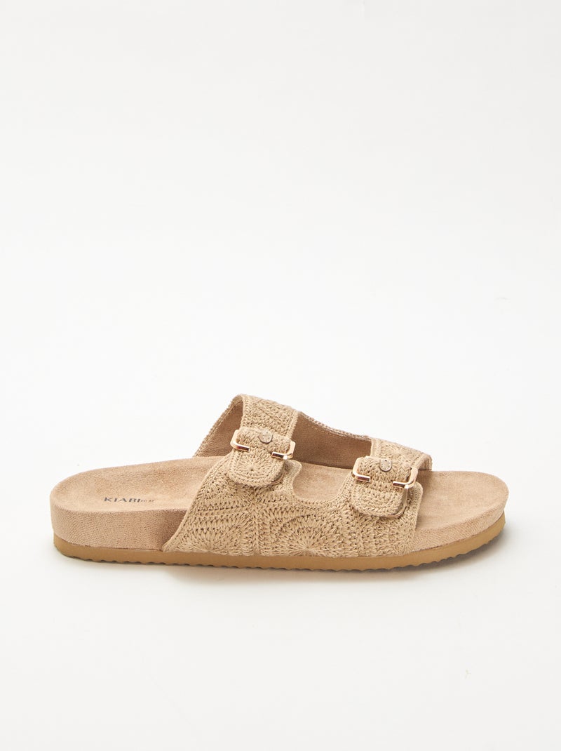 Mules de tira dupla em macramé Bege - Kiabi