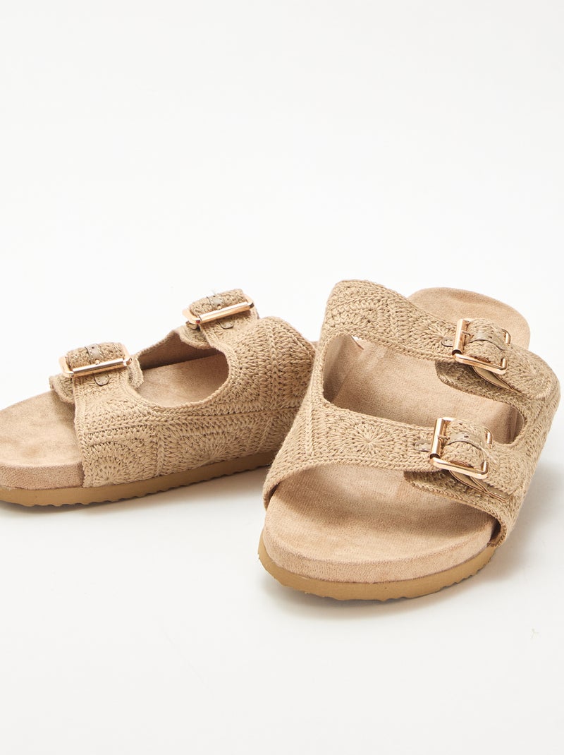 Mules de tira dupla em macramé Bege - Kiabi