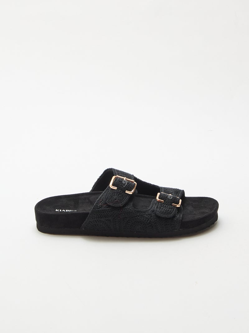 Mules de tira dupla em macramé Preto - Kiabi