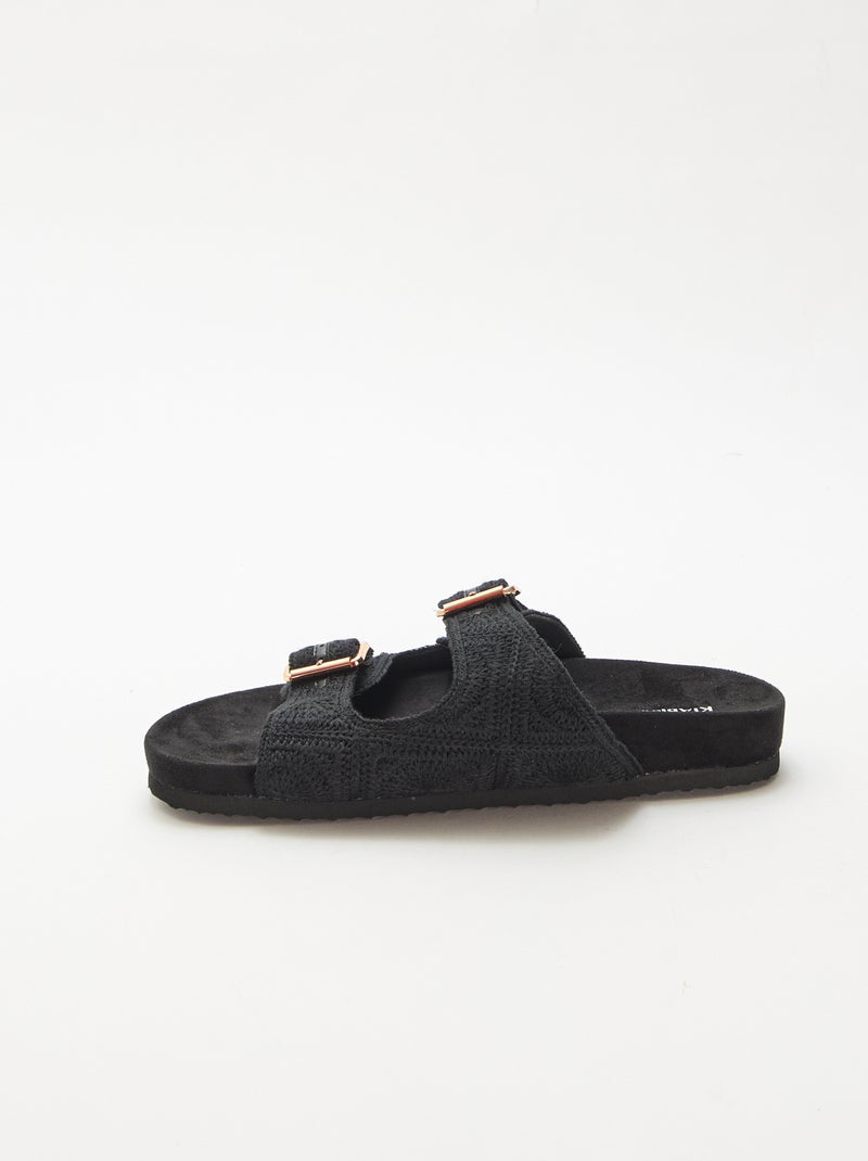 Mules de tira dupla em macramé Preto - Kiabi
