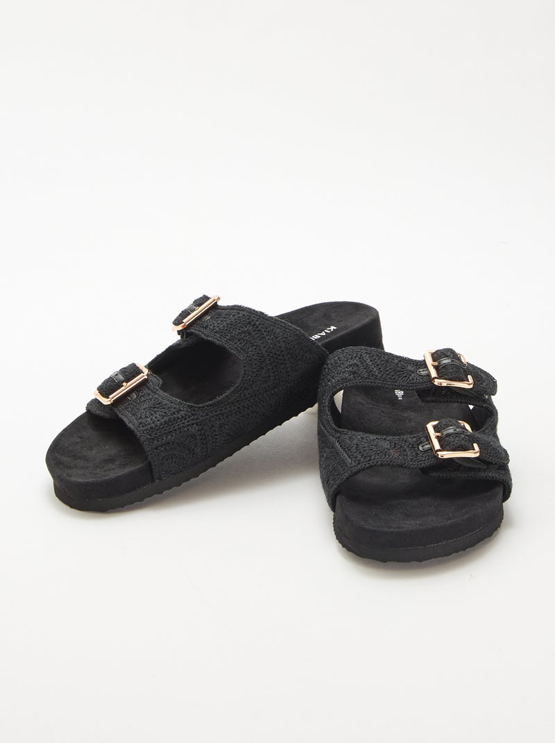 Mules de tira dupla em macramé Preto - Kiabi