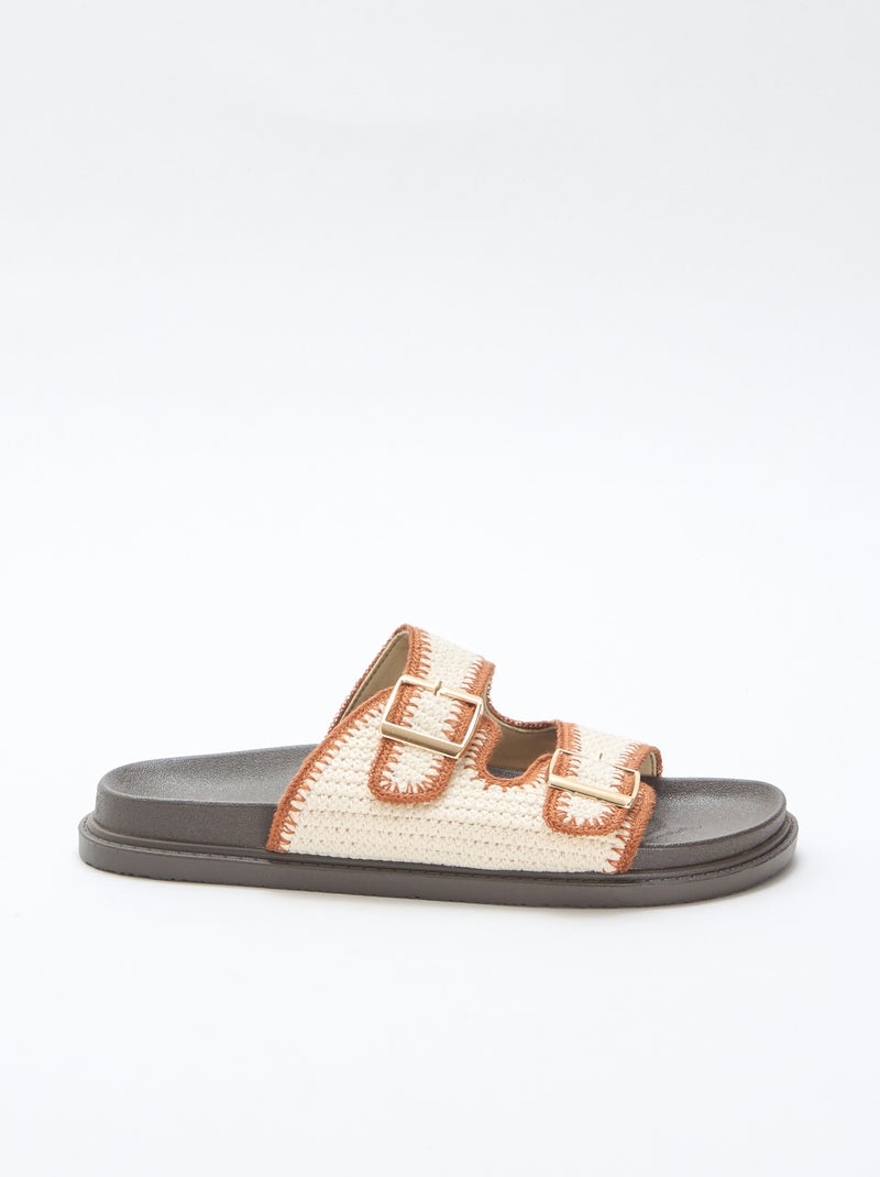 Mules de tiras duplas com fecho de gancho Bege - Kiabi