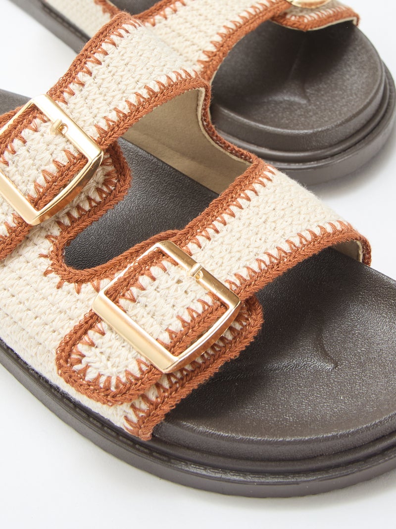 Mules de tiras duplas com fecho de gancho Bege - Kiabi