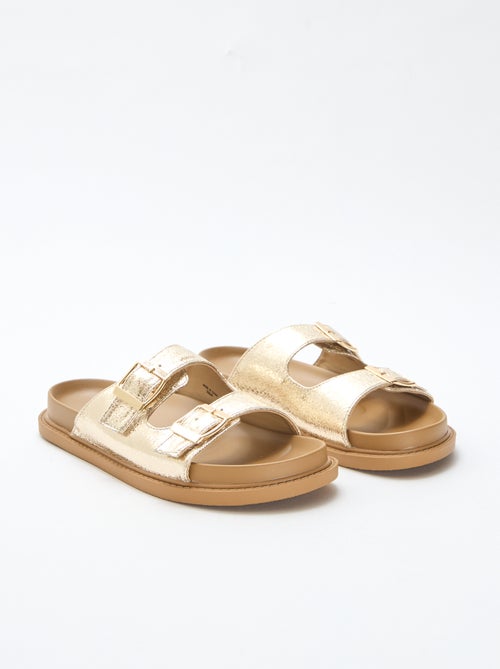 Mules douradas com tira dupla - Kiabi