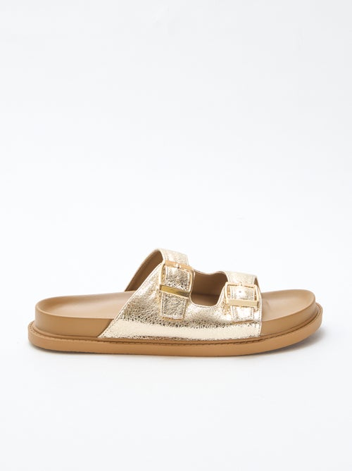 Mules douradas com tira dupla - Kiabi