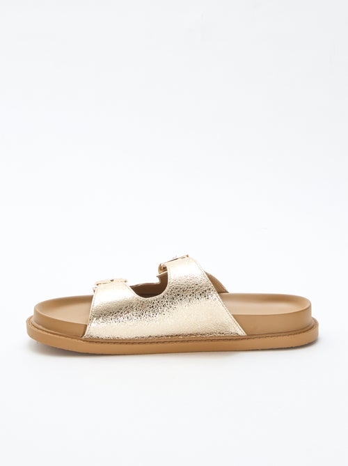 Mules douradas com tira dupla - Kiabi