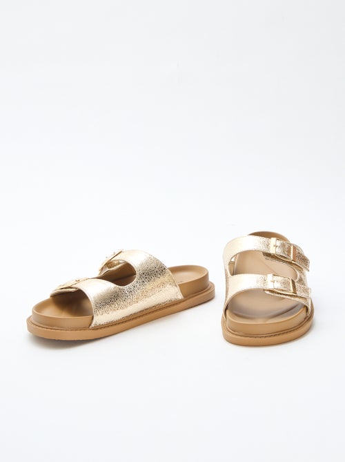 Mules douradas com tira dupla - Kiabi