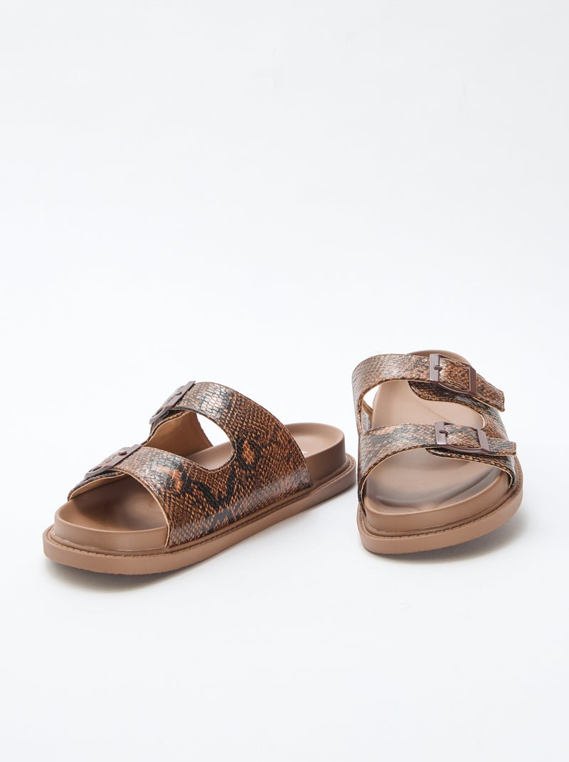 Mules douradas com tira dupla Bege - Kiabi