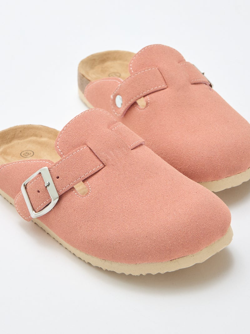 Mules em camurça com tiras Rosa - Kiabi