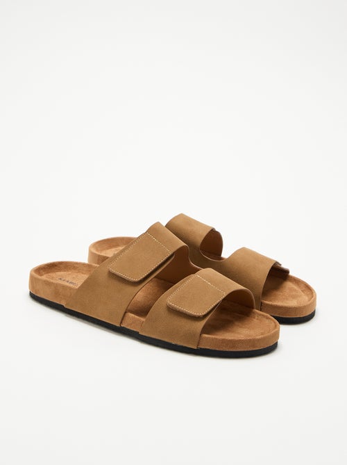 Mules em camurça sintética com tiras de velcro - Kiabi