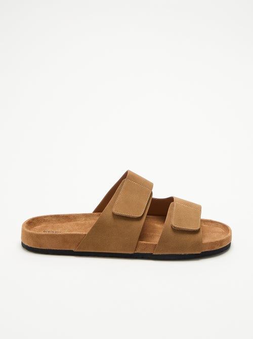 Mules em camurça sintética com tiras de velcro - Kiabi