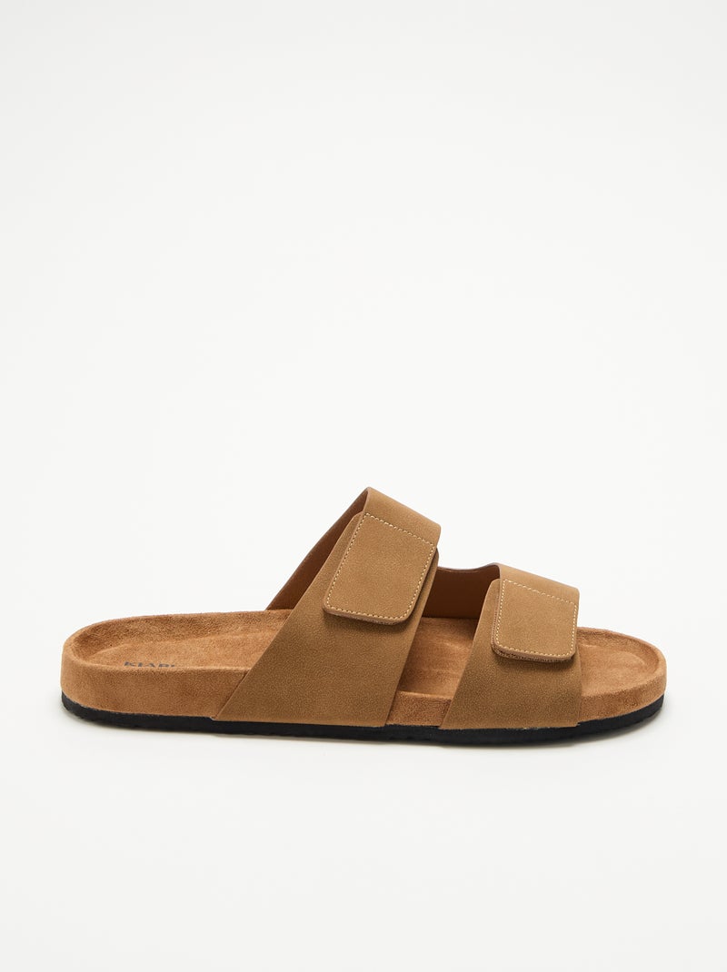 Mules em camurça sintética com tiras de velcro Castanho - Kiabi