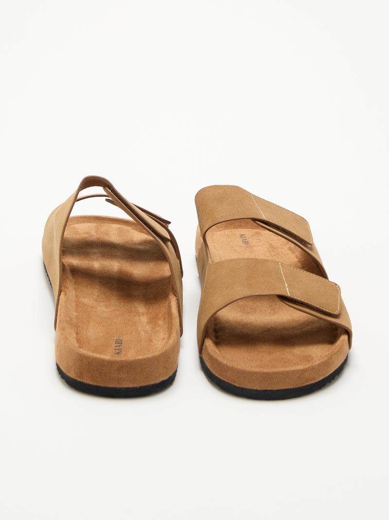 Mules em camurça sintética com tiras de velcro Castanho - Kiabi