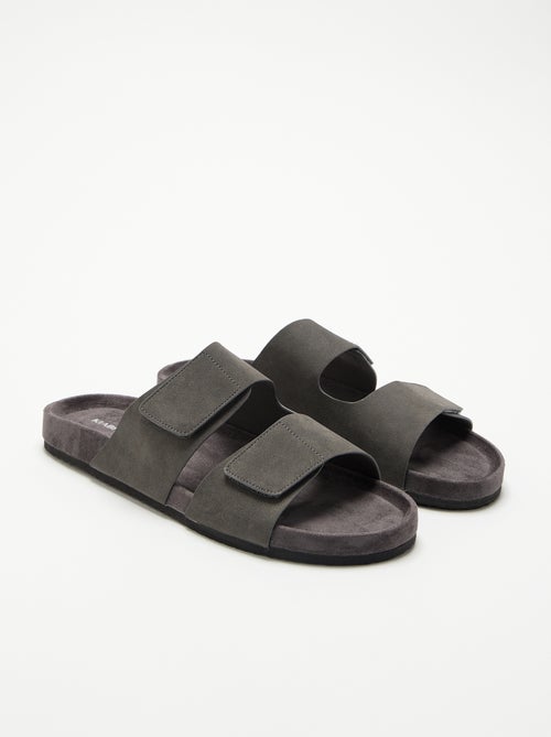 Mules em camurça sintética com tiras de velcro - Kiabi