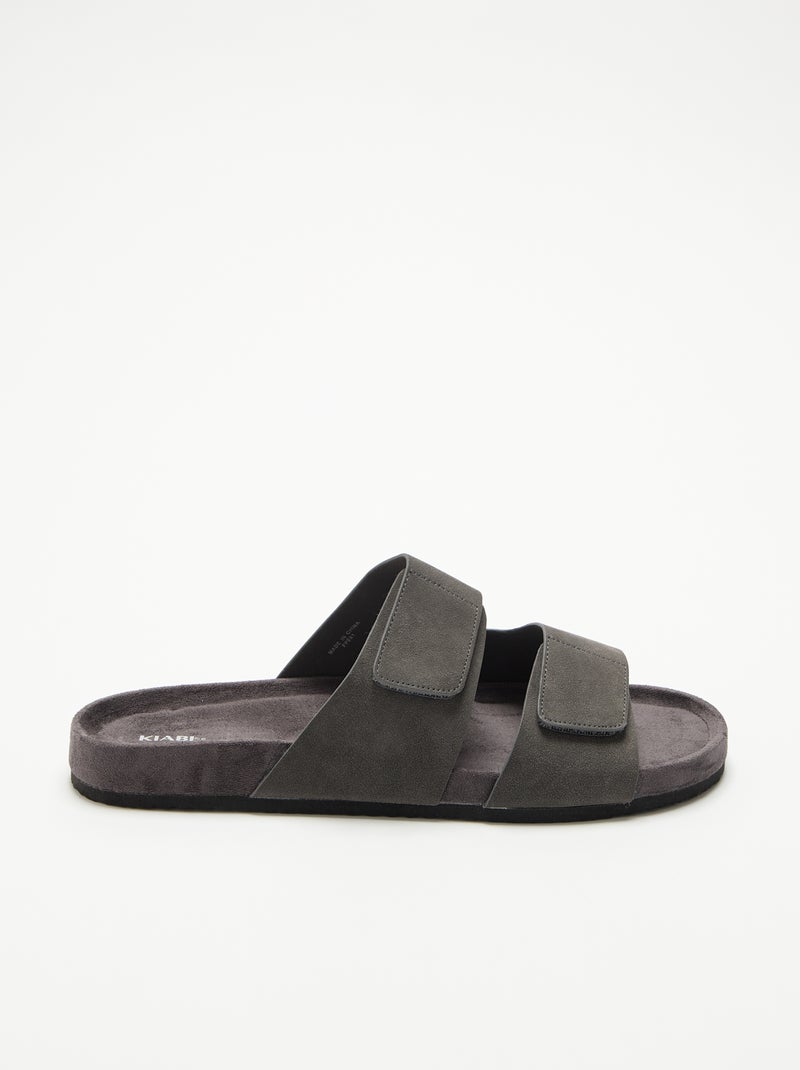 Mules em camurça sintética com tiras de velcro Cinza - Kiabi