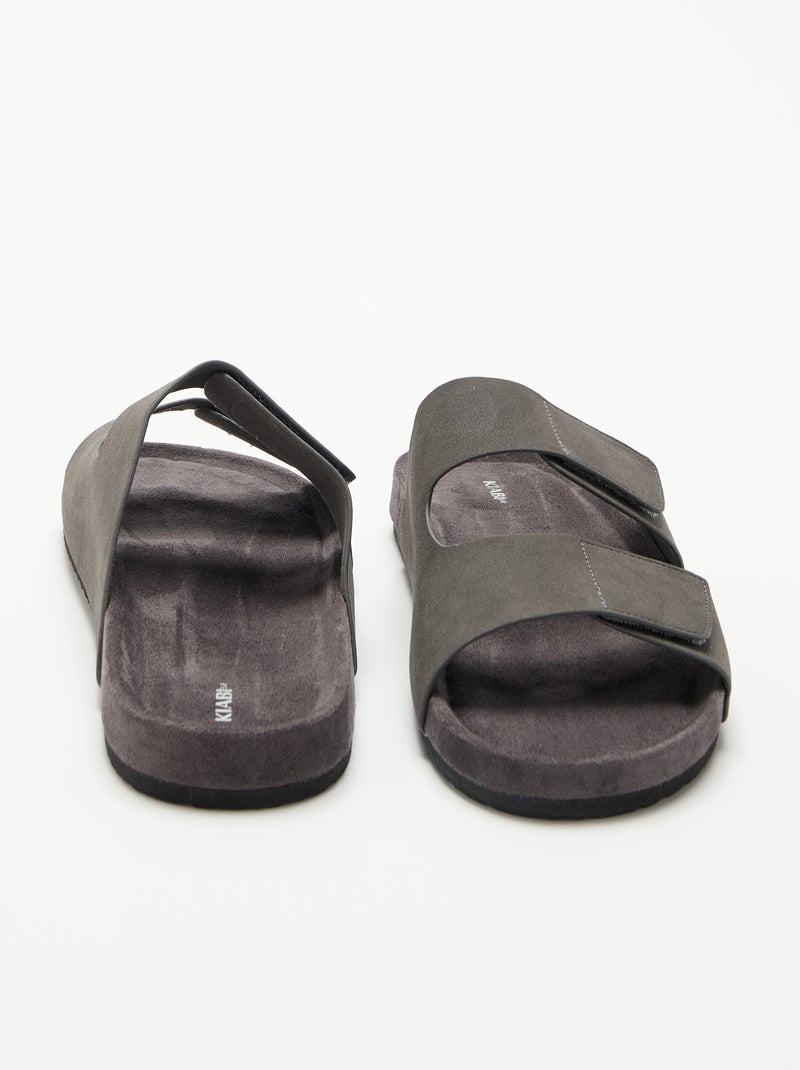 Mules em camurça sintética com tiras de velcro Cinza - Kiabi