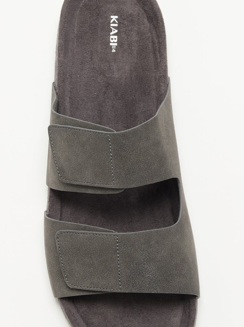 Mules em camurça sintética com tiras de velcro Cinza - Kiabi