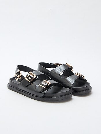 Mules em imitação de couro com 3 tiras ajustáveis