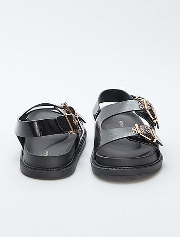 Mules em imitação de couro com 3 tiras ajustáveis