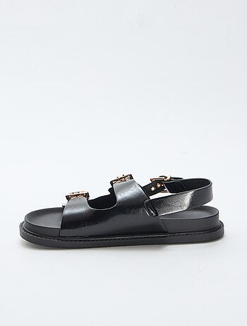 Mules em imitação de couro com 3 tiras ajustáveis