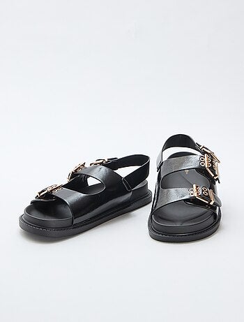 Mules em imitação de couro com 3 tiras ajustáveis