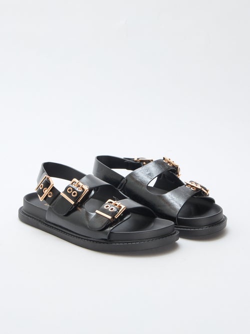 Mules em imitação de couro com 3 tiras ajustáveis - Kiabi