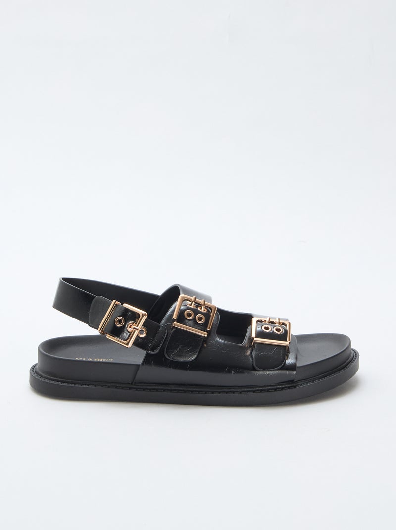 Mules em imitação de couro com 3 tiras ajustáveis Preto - Kiabi